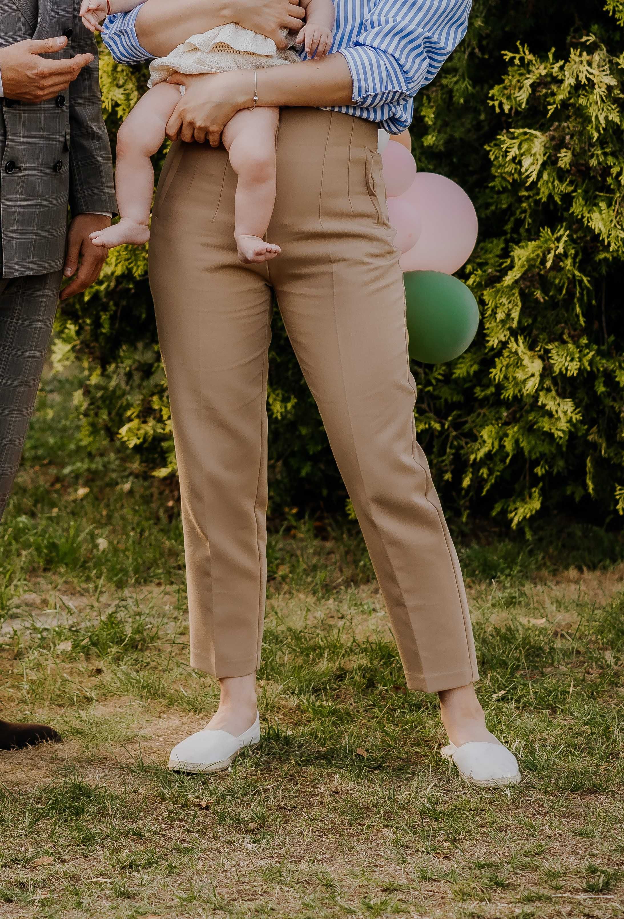 Spodnie wysoki stan eleganckie cygaretki rurki karmelowe camel chinosy