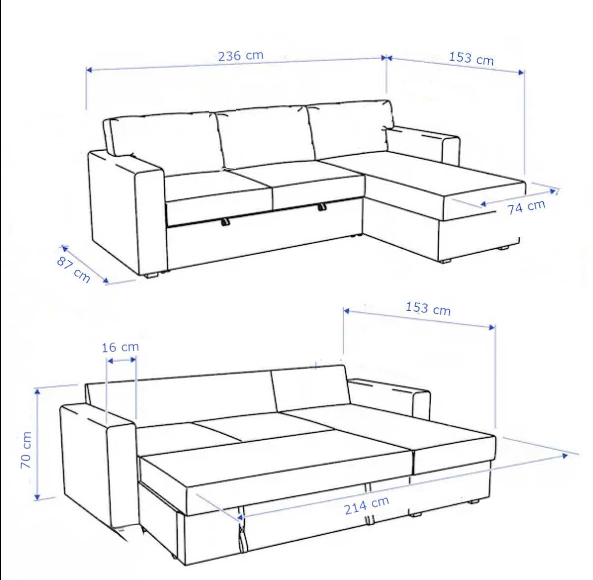 Sofá cama com chaise IKEA