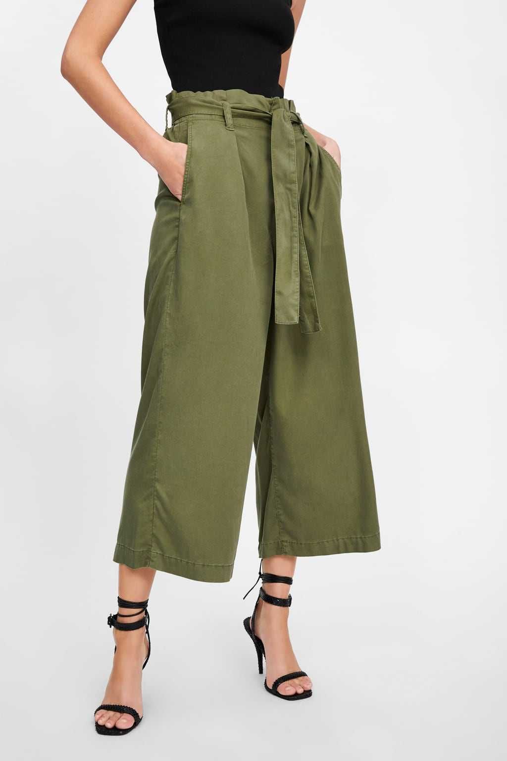 Calças culotte verdes com cinto Zara T: S