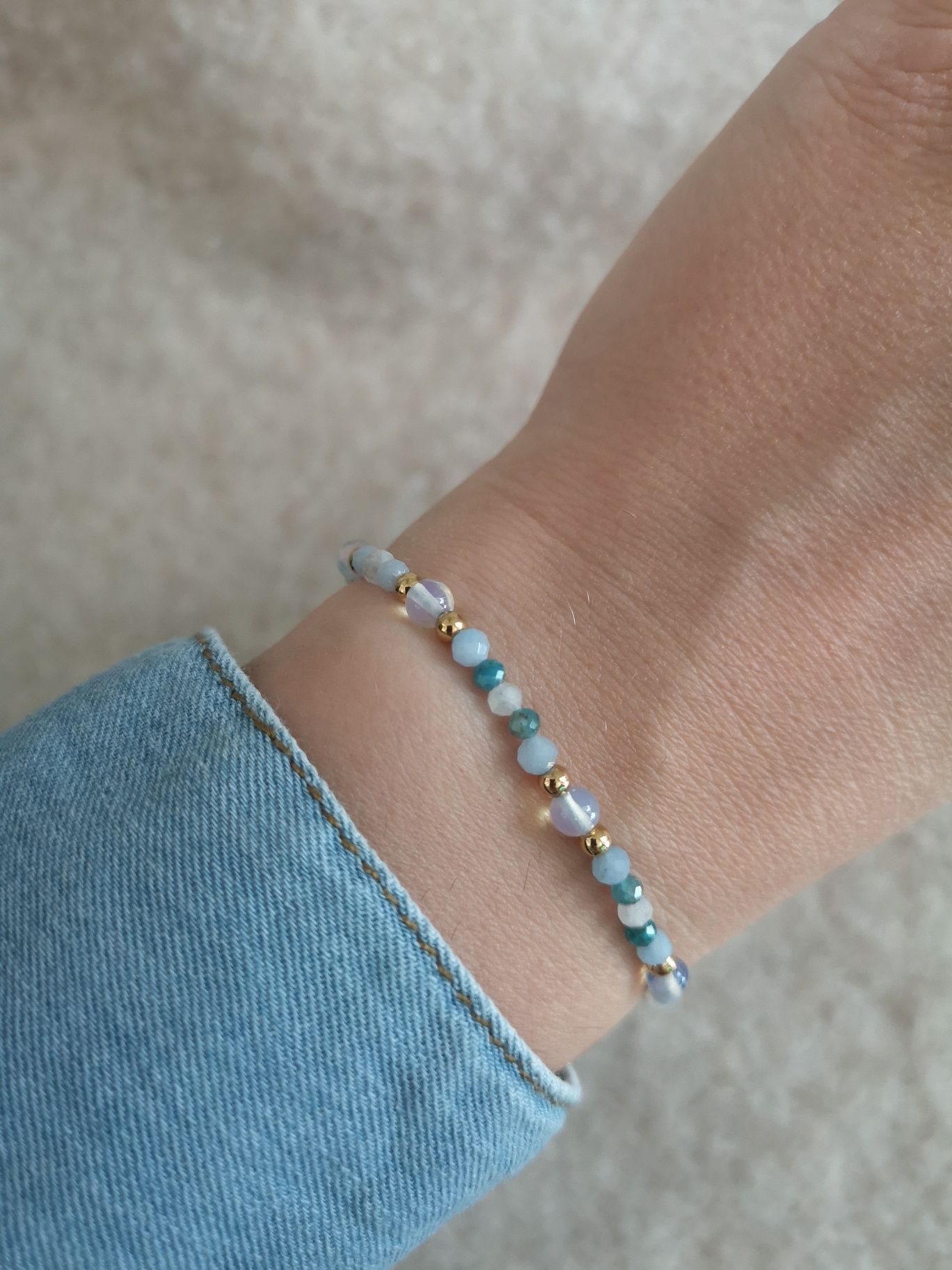 Bransoletka z kamieni naturalnych Apatyt Akwamaryn Opal Księżycowy