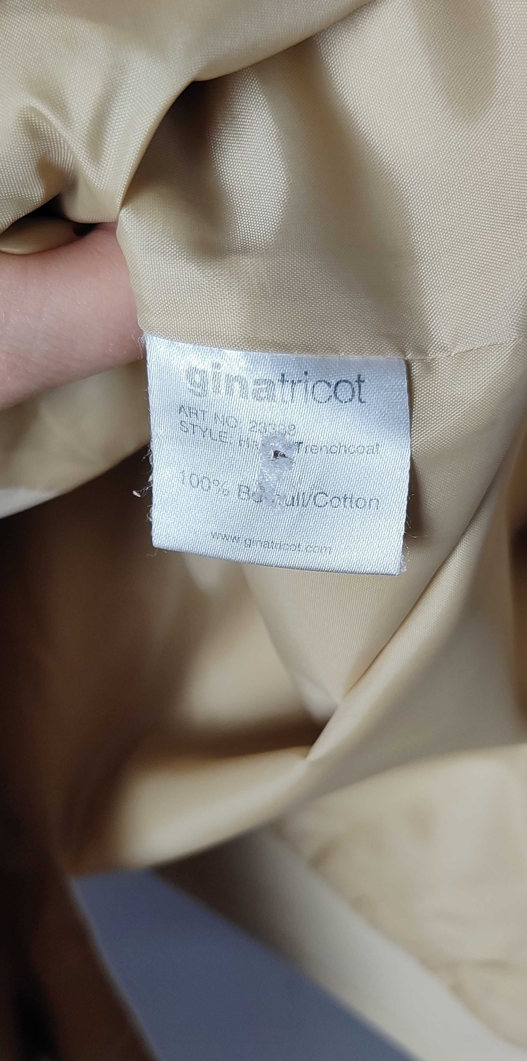 Beżowy trencz płaszcz gładki bawełniany damski Gina Tricot 34 XS