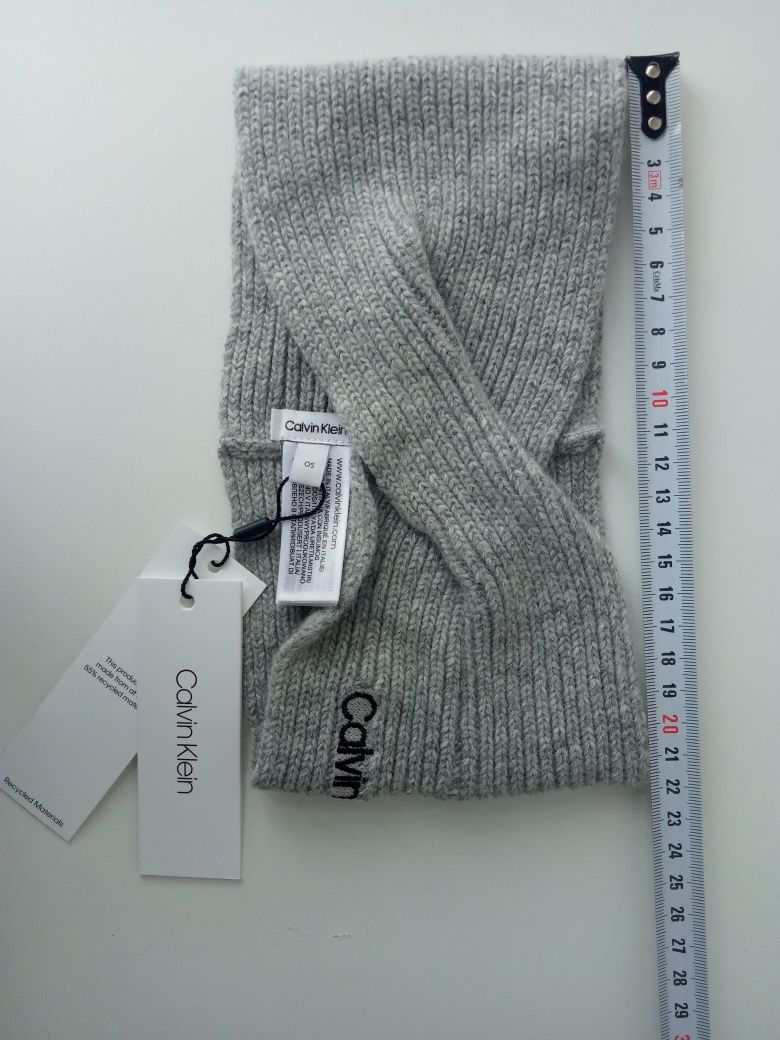 Nowa oryginalna opaska Calvin Klein kaszmir wełna wiskoza szara