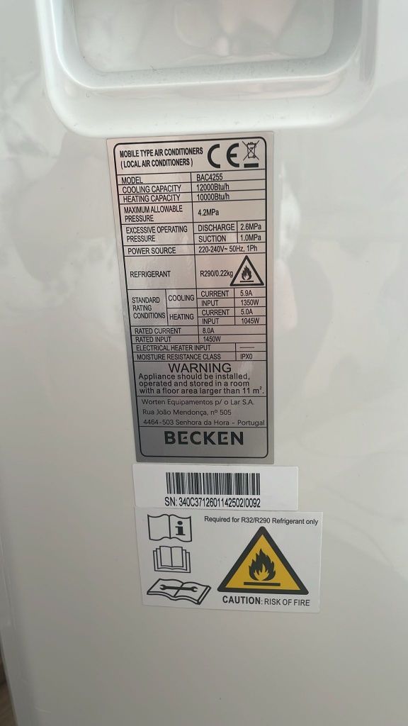 Ar Condicionado Portátil Becken BAC4255  A+
