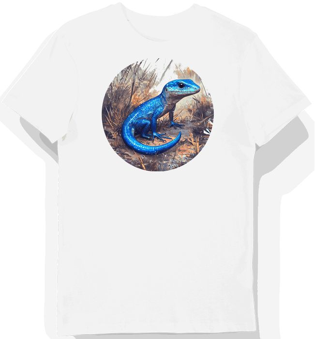 Koszulka męska biała z grafiką błękitne łuski jaszczurki w polu M