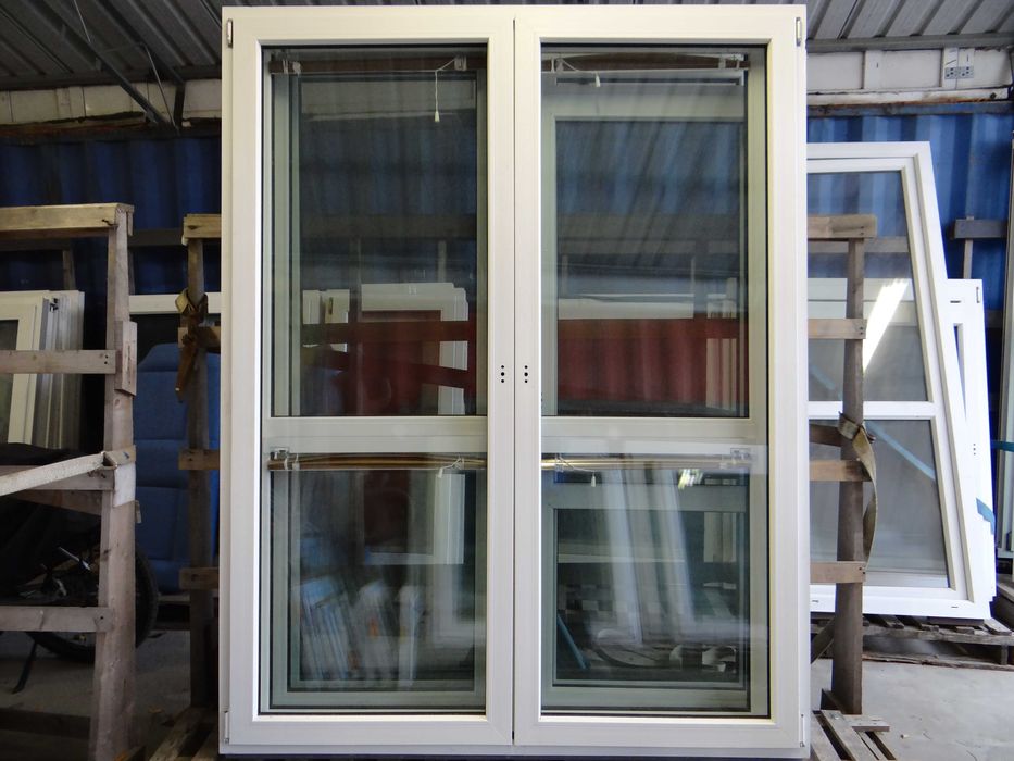 180x229 okno balkonowe dwuskrzydłowe PCV używane - TANIE OKNA SZADEK