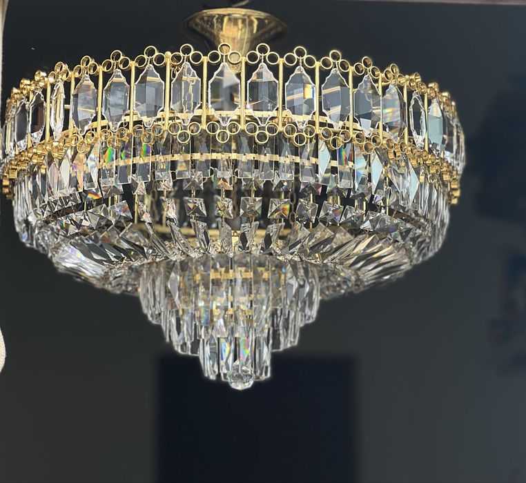 Candeeiero de Teto Banhado a Ouro com Cristais (Peça Rara)