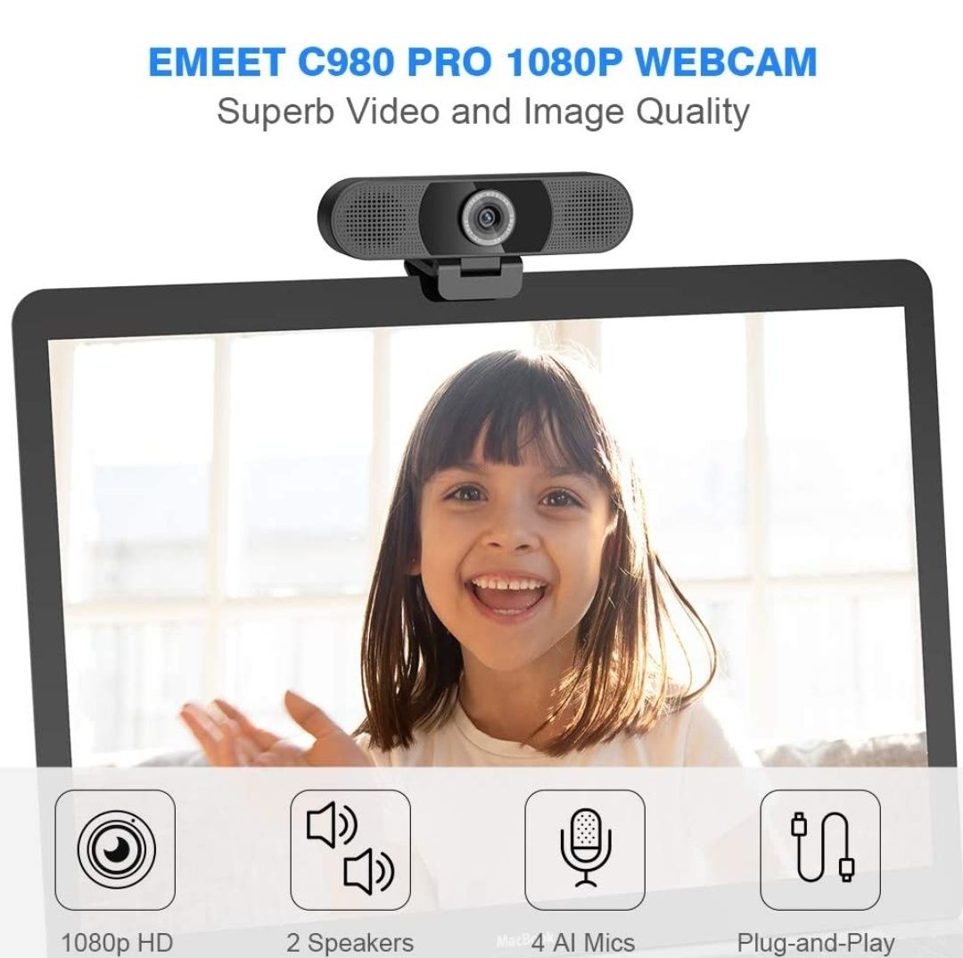 eMeet веб-камера HD 1080P C980 Pro HD із кришкою 3в1