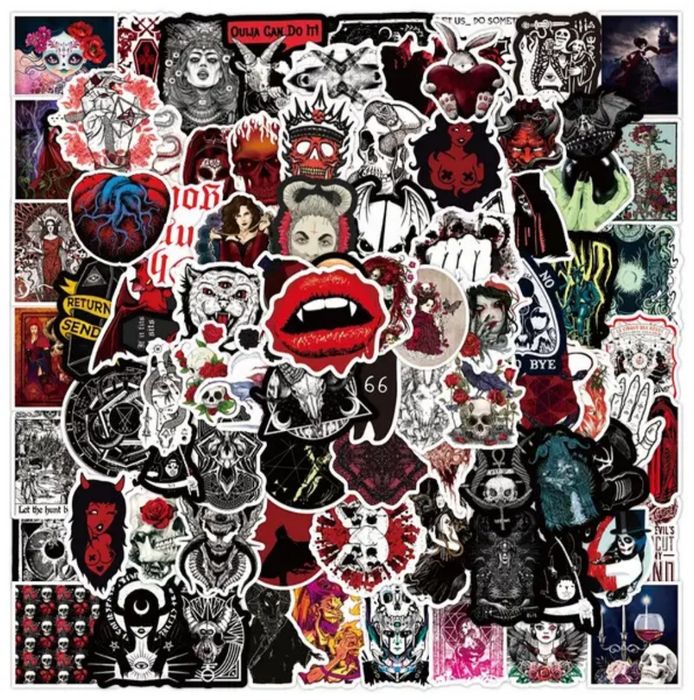 Набор стикеров виниловые наклейки готические демоны ведьмы сатанинские