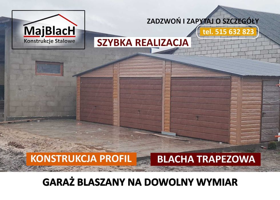 Garaż Blaszany Ocynkowany | MAGAZYN| Schowek| Blaszak| RAL– Maj-Blach
