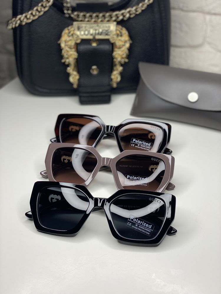 Женские очки GUCCI Polarized черные с поляризацией кошачий глаз коричн