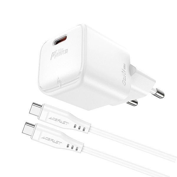 Ładowarka sieciowa Acefast A73 Mini PD 20W GaN + kabel USB-C - biała