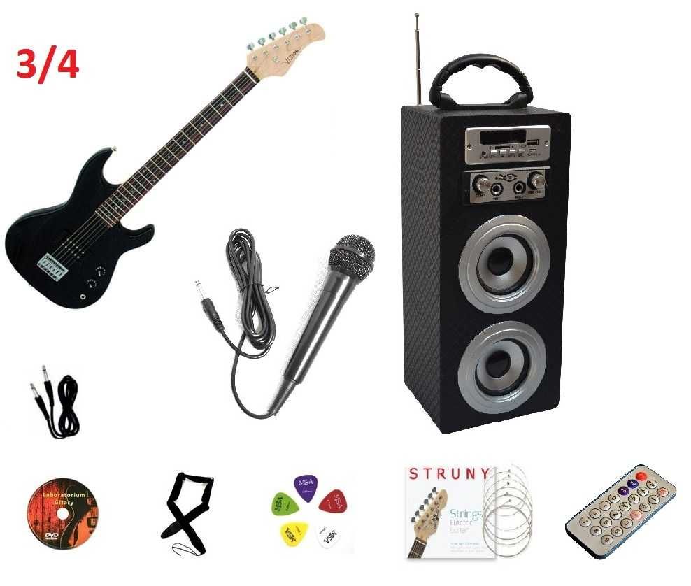 Gitara elektryczna 3/4 dla dzieci + wzmacniacz w zestawie dodatki!