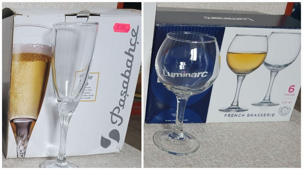 Бокалы, стаканы, тарелки