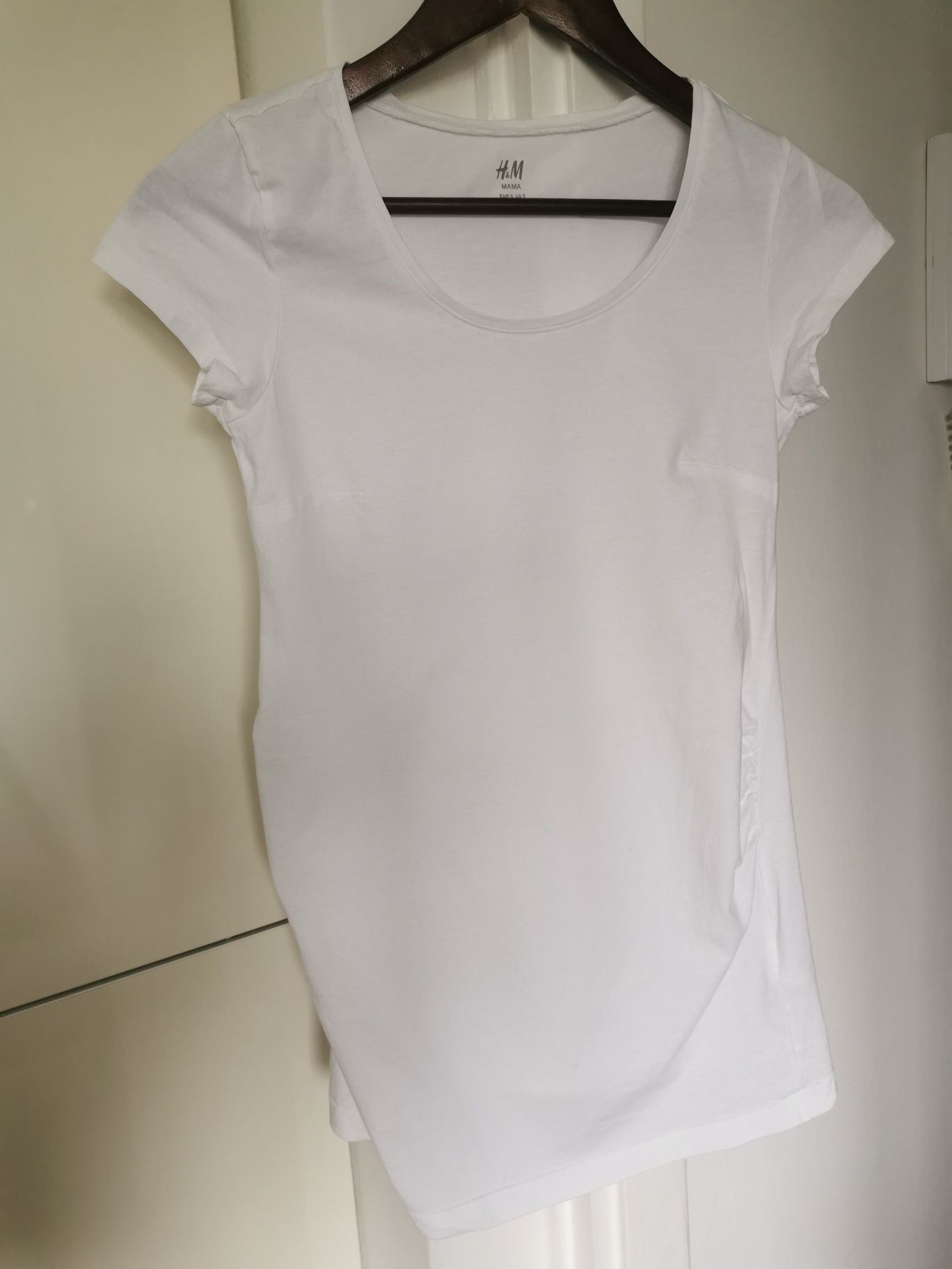 Biała koszulka, bluzka ciążowa na krótki rękaw HM Mama S