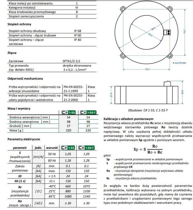 Duży Przekładnik prądowy typ CR1-55 model CR_01_01