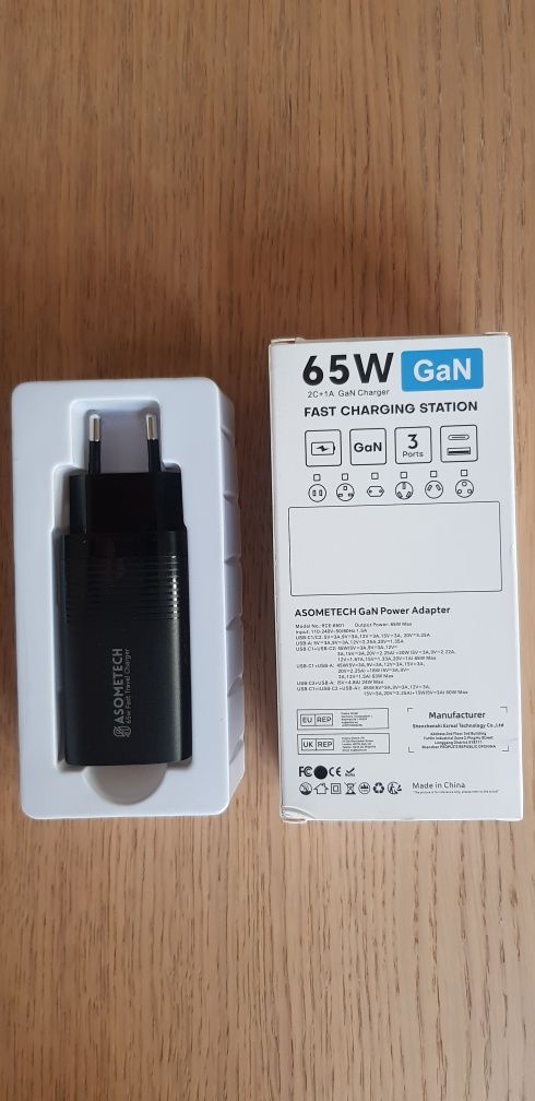 Ładowarka Mocna ASOMETECH Procesor GAN moc 65W 20V 3 porty