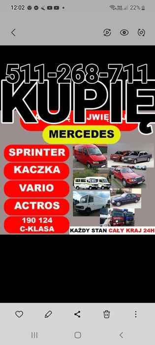 Skup aut toyota mercedes corolla sprinter hilux kaczka avensis vario
