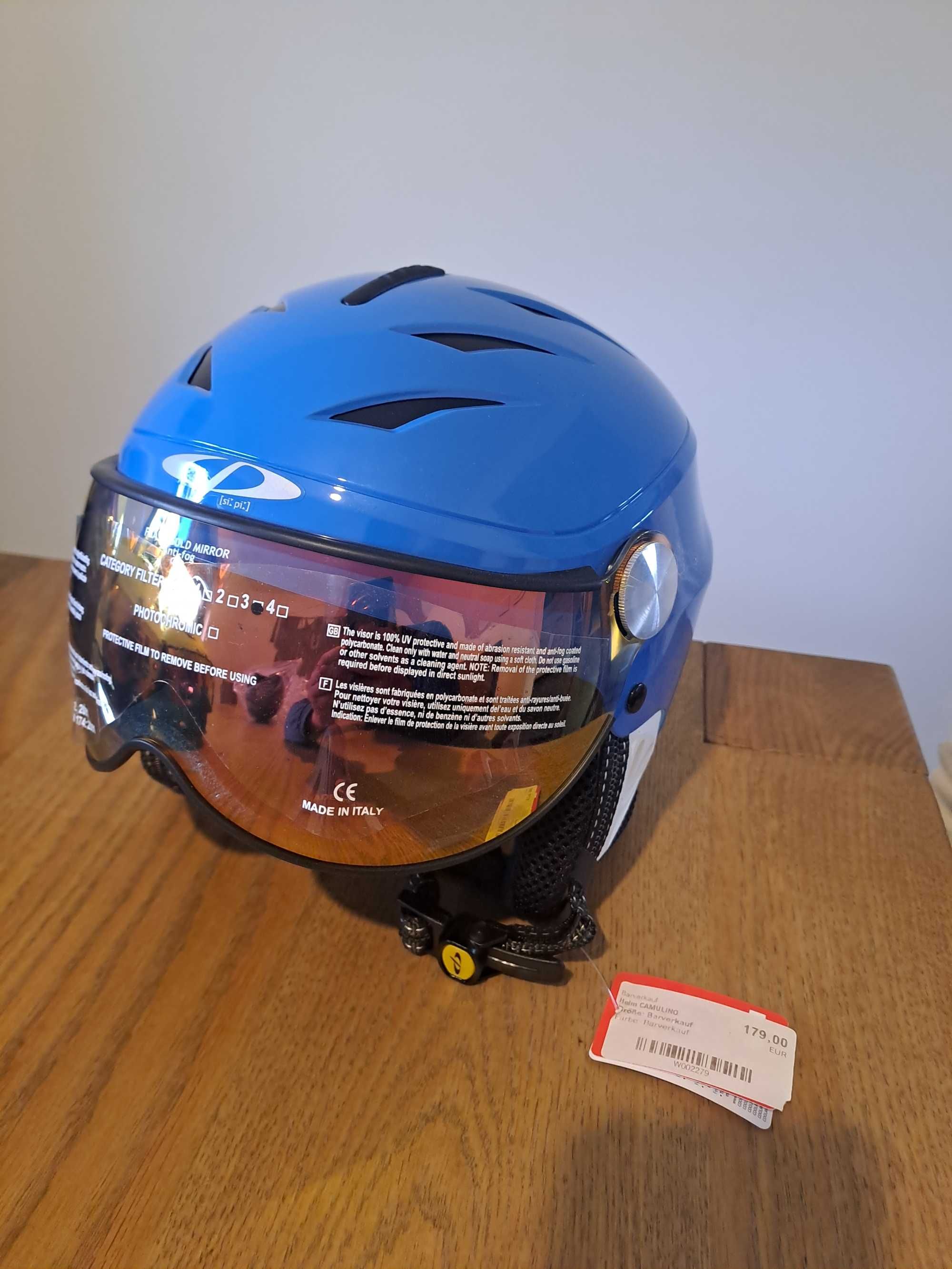 Kask XS 49-52 z szybka bialby czarny niebieski zólty nowy swissbrand