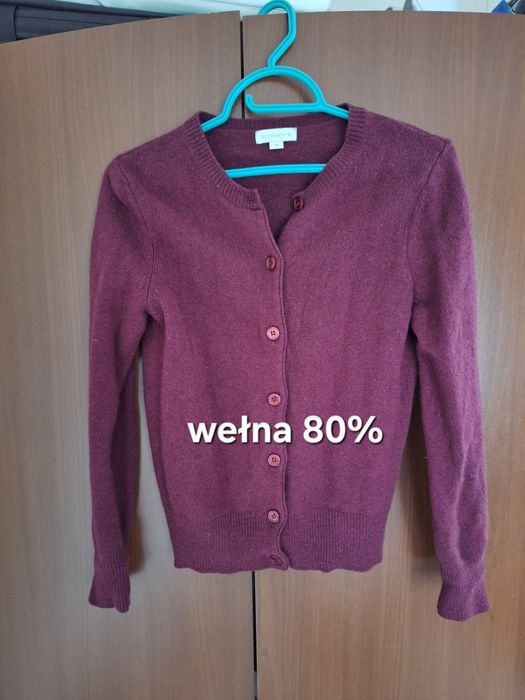 wełniany kardigan sweter bordowy