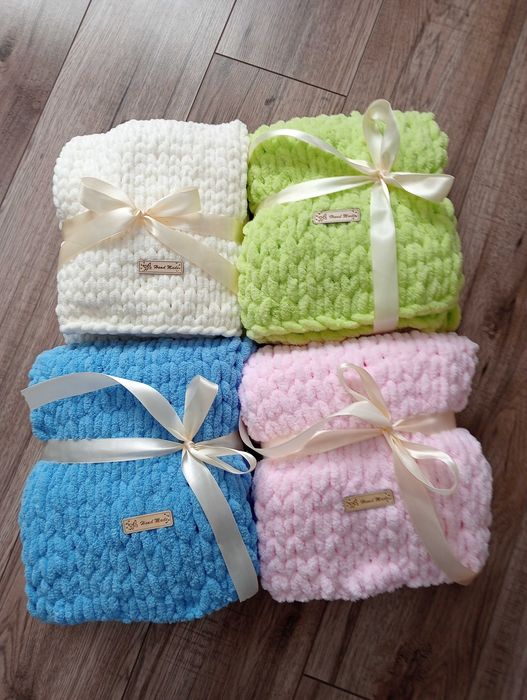 Kocyk dziecięcy ręcznie robiony seledynowy