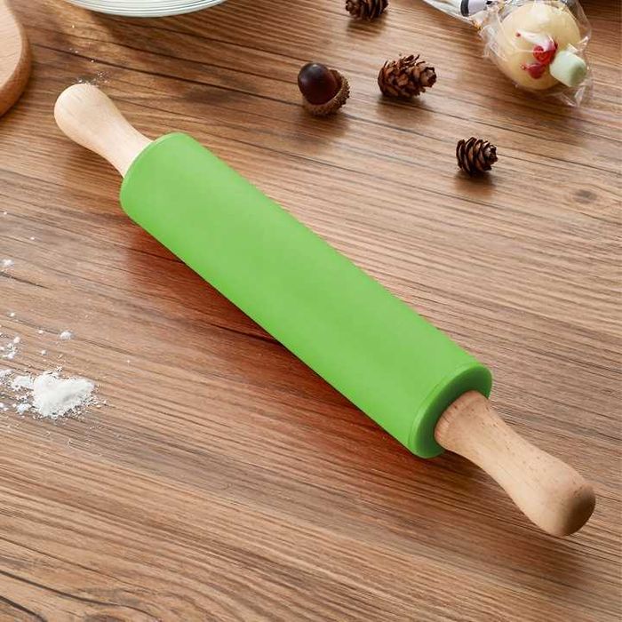 Silikonowy Wałek Ciasta Kuchenny Rolka Obrotowa Do Pizzy Drewno 38cm