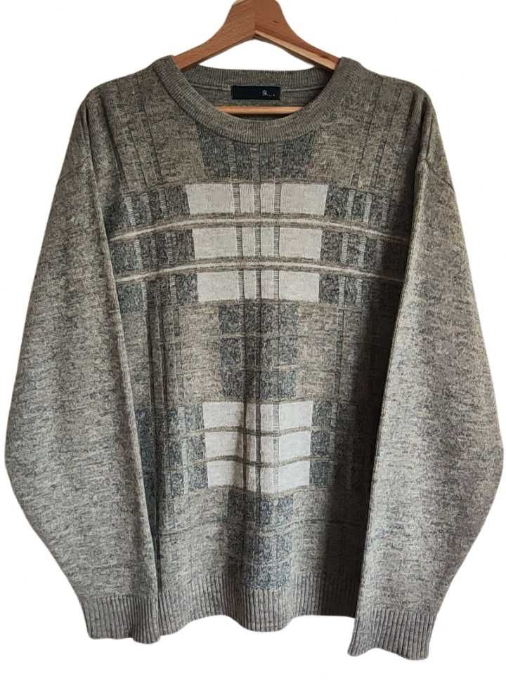 Bhs popielaty sweter męski z wełną w kwadraty S/M/L