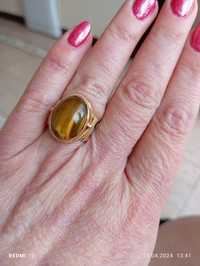 Złoty pierścionek tygrysie oko, PRL, próba 585