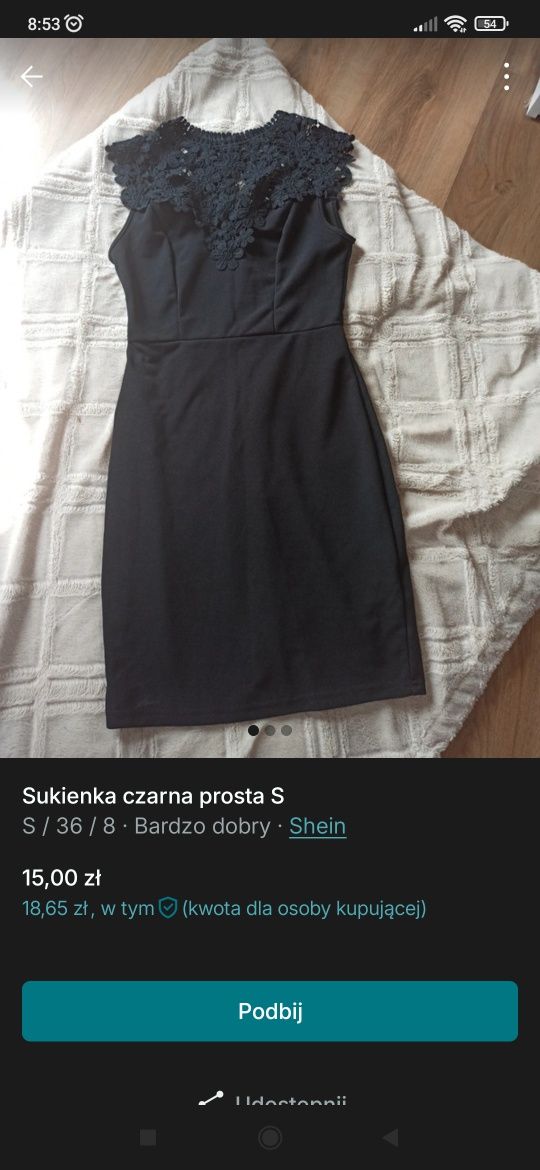 Sukienka czarna S shein 36 zapraszam