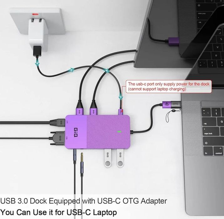 GIQ Док-станція хаб USB Концентратор  USB C 2 HDMI 1 VGA