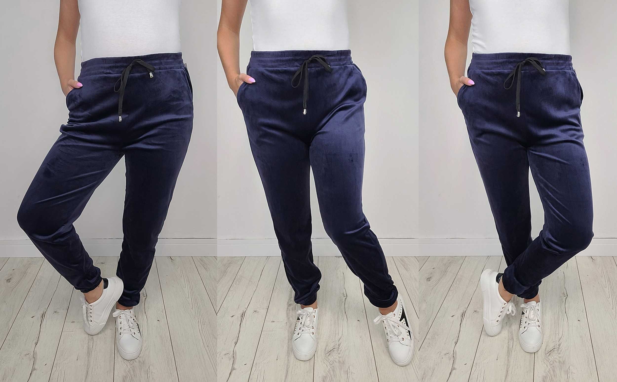 r. 3XL-6XL Spodnie welurowe GRANATOWE spodnie dresowe TU 5XL/6XL