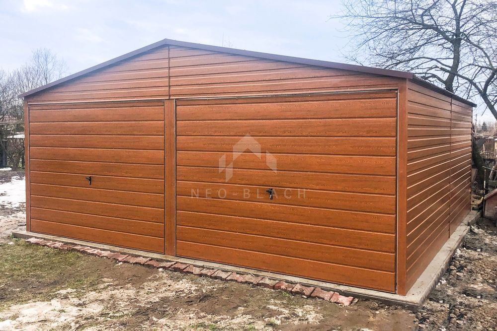 Garaż Blaszany 6X6M - 2X Brama - Drzwi - Drewnopodobny - Nb102
