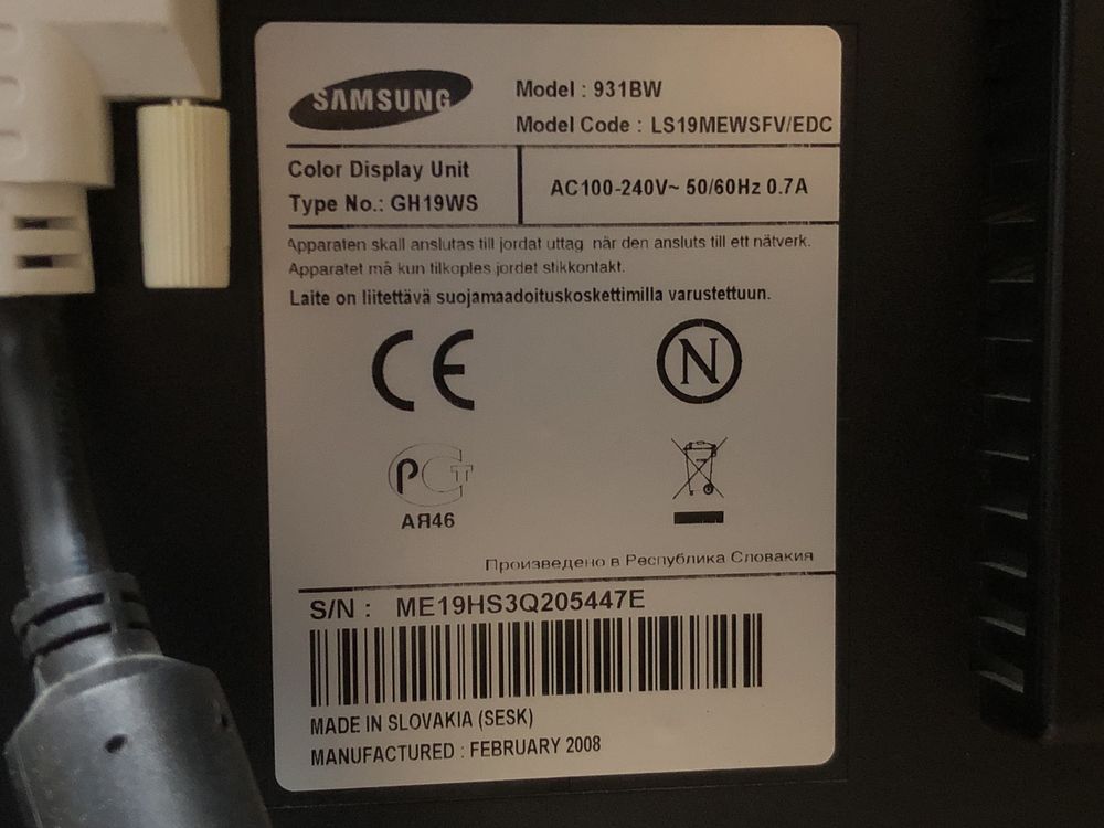 Monitor Samsung 931BW