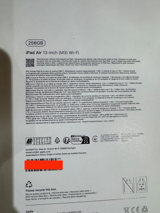 Apple iPad Air Wi-Fi de 13" 256 GB M3 - Novo, Selado, com Fatura