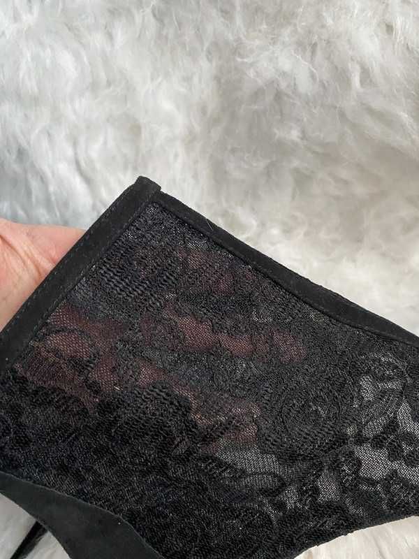 Czarne koronkowe ażurowe szpilki botki peep toe Vero Cuoio rozmiar 41