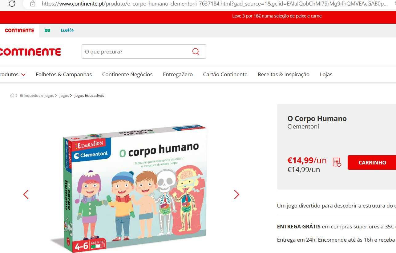 Aprende o Corpo Humano, Puzzle Clementoni PVP 14,99€ (nunca utilizado)