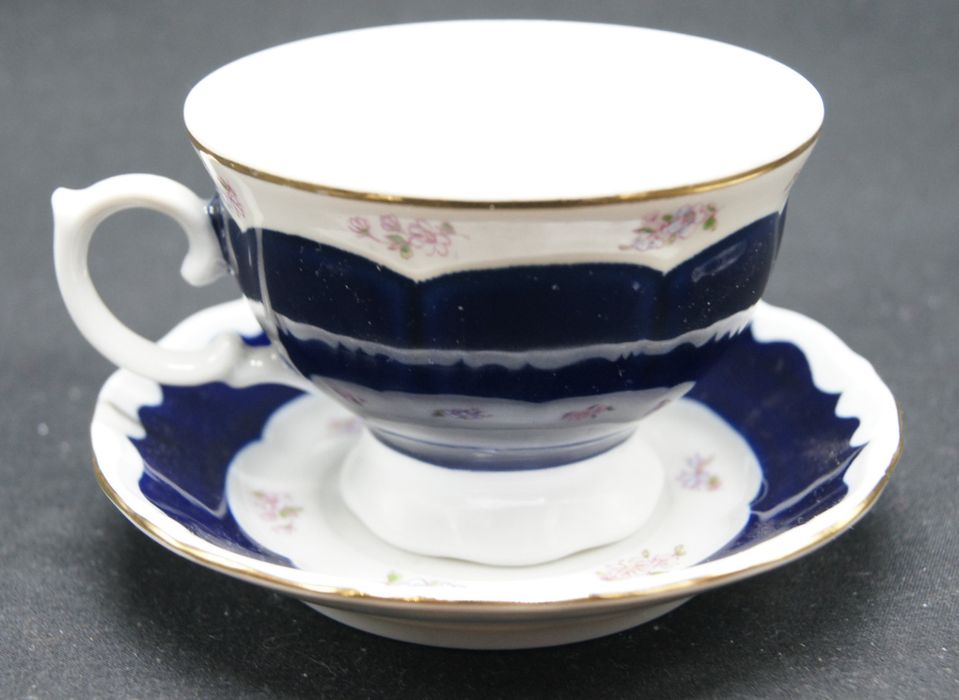 Filiżanka Porcelana bogato zdobiona kobalt FINE