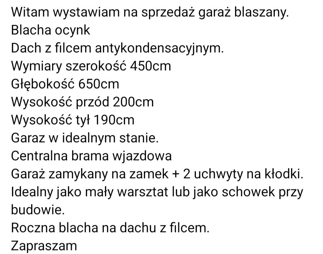 Garaż blaszany 6,5 x 4,5 filc na dachu
