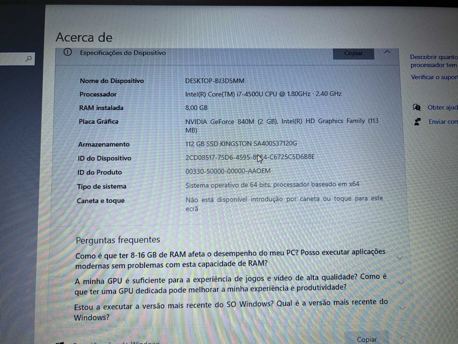 Portatil HP Pavilion 15-n206sp | i7 8GB |120GB SSD |Win10 Bateria Nova