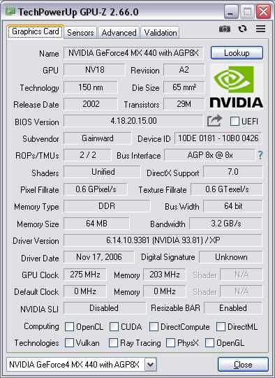 Karta graficzna retro AGP GeForce 4 MX440 64 MB