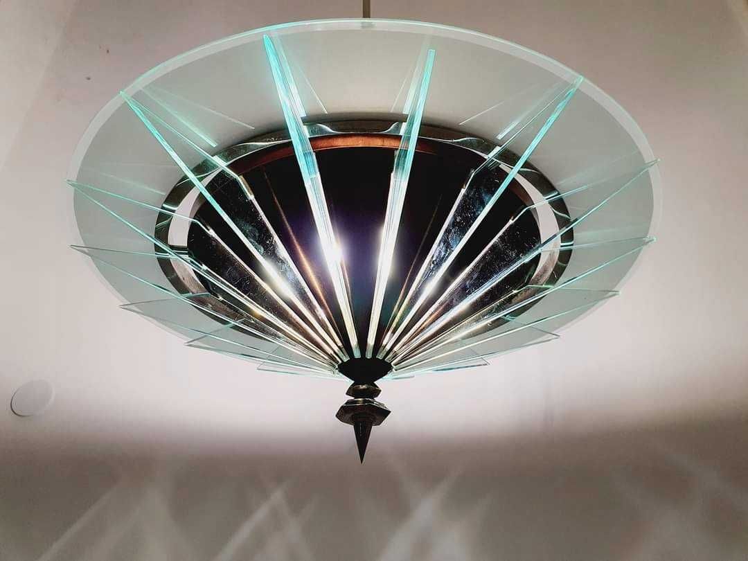 Żyrandol Lampa Art Deco Szkło Chrom Unikat