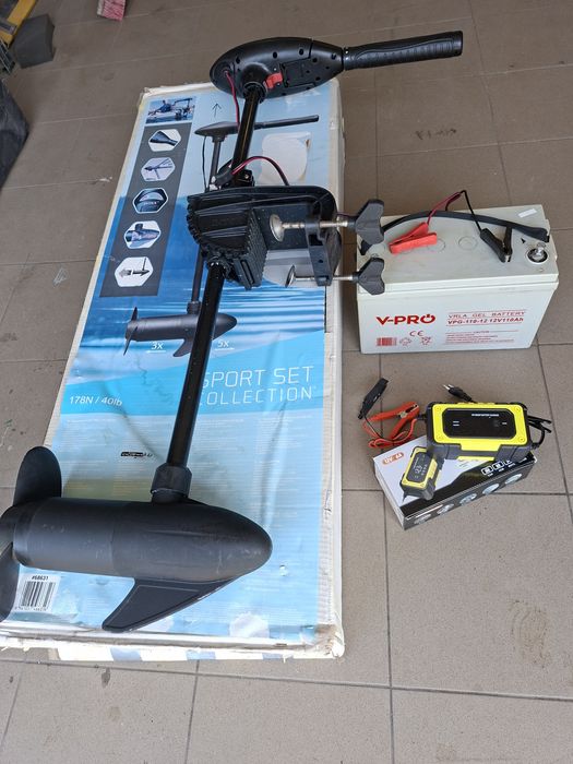 Silnik elektryczny 40lbs Intex akumulator 110ah ładowarka łódka ponton