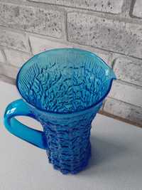 Szkło kolorowe niebieskie stare PRL Ingrid glass wazon dzbanek