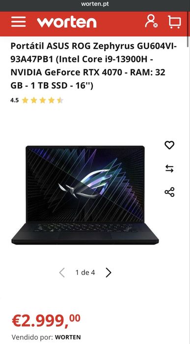 Portátil ASUS ROG Zephyrus M16 GU604VI