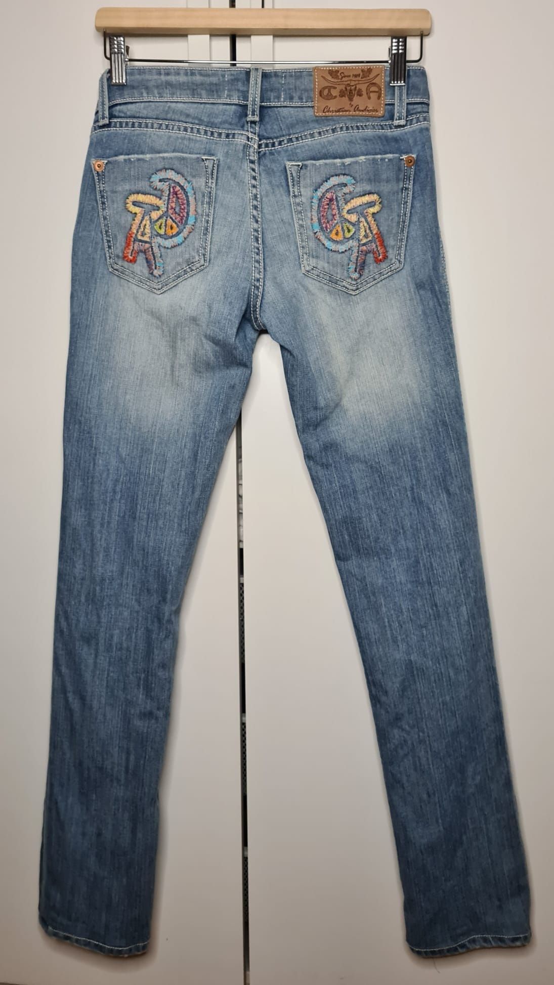 Christian Audigier damskie jeansy 27 niebieskie spodnie XS streetwear