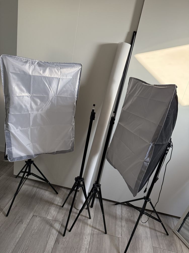 Zestaw studyjny 2x softbox 50x70 cm 800w białe tło 1,6x5 m do zdjęć
