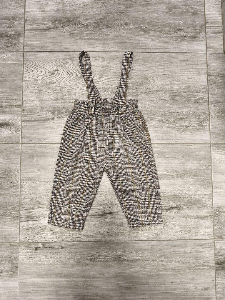 Spodnie na szelkach szelki wzór kratka eleganckie modne hit Zara baby