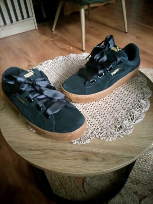 Puma buty czarne brąz platforma welur