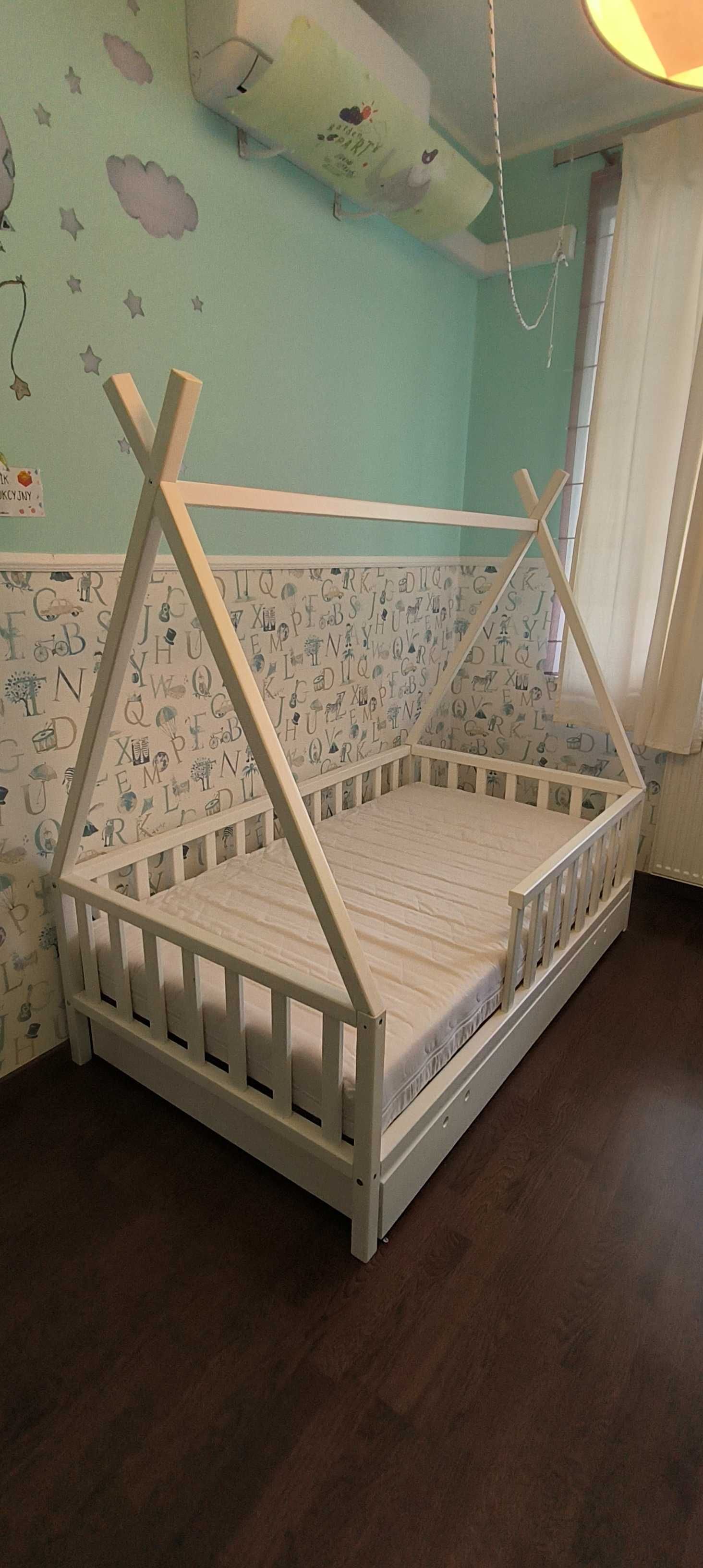 Łóżko, łóżeczko drewniane Tipi, białe 160x90 plus materac
