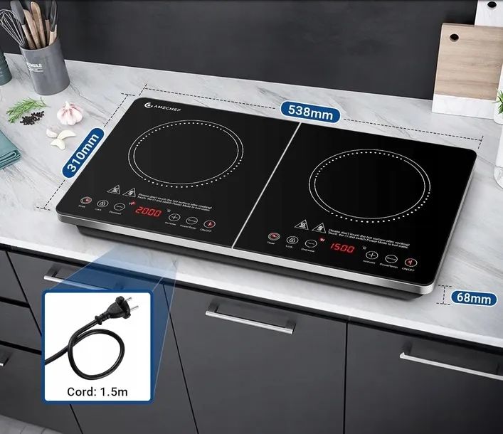 Mobilna AMZCHEF Płyta indukcyjna 2 płyty 3500 W mobilna kuchenna nowa