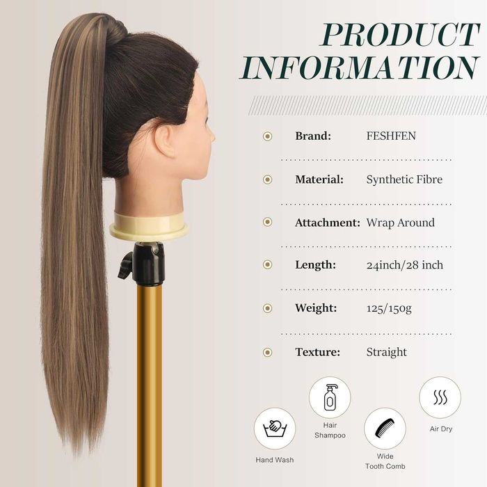 Treska doczepiany kucyk włosy syntetyczne 60cm brąz mieszany blond